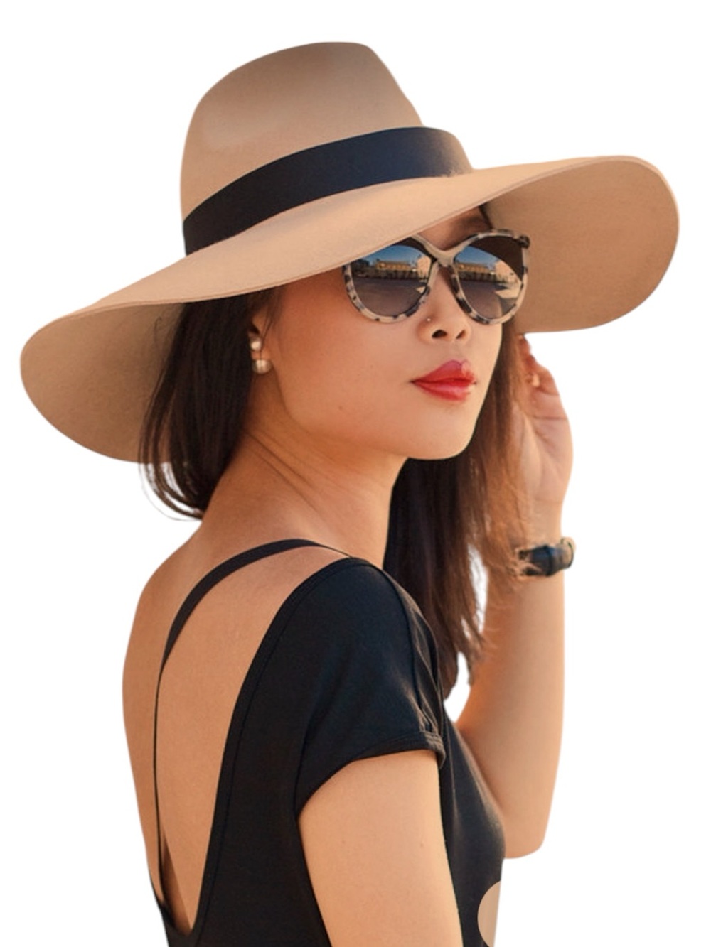 Michael Stars Tan Grande 100% Wool Fedora (with Wide Brim) Black Band OS